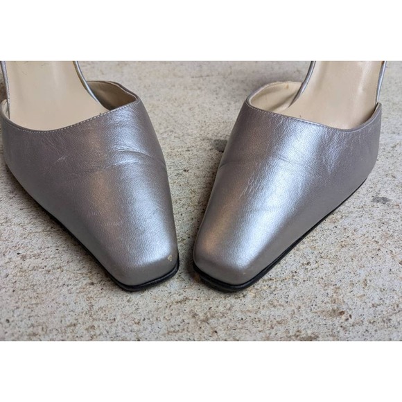 size 8.5 vintage y2k SILVER Beaded Ankle Strap FUTURISTIC HEELS square toe - Picture 9 of 10